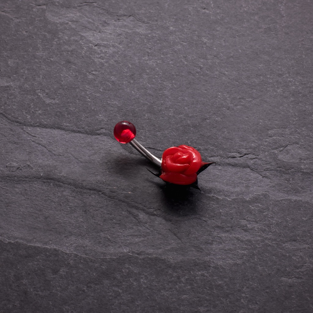 Surgical Grade Stainless Steel Naval Barbell With Silicone Red Rose